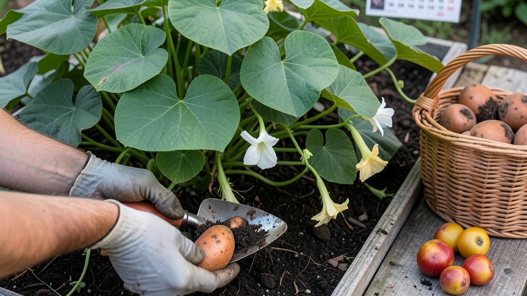When to Pick Sweet Potatoes From the Garden: Skin Slip and Vine Dieback Test
